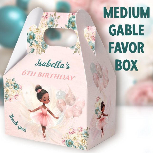Ballerina Dark Pink Floral Girl Birthday Medium Favour Box (Dark Ballerina Medium Gable Favor Boxes - You can choose from 3 sizes of these gable favor boxes)