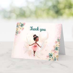 Ballerina Dark Skin Pink Teal Floral Birthday Thank You Card