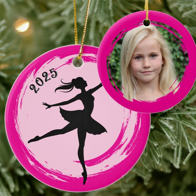 Ballerina Dated Pink Brushstroke Photo Ornament (Creator Uploaded)