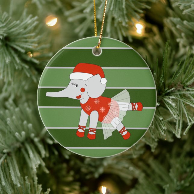 Ballerina Elephant Snowflake Christmas Special Ceramic Ornament (Tree)