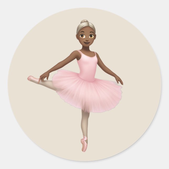 Ballerina Emoji in Pink Tutu Classic Round Sticker (Front)