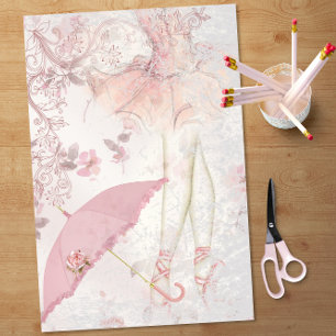 Ballerina en Pointe Pink Parasol Floral Decoupage Tissue Paper