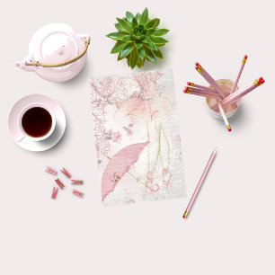 Ballerina en Pointe with Pink Parasol Floral Lined Stationery