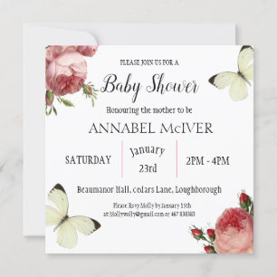 Ballerina fairy, pale pink girl baby shower, invitation
