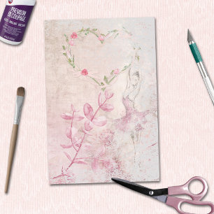 Ballerina Floral Botanical Heart Decoupage Tissue Paper