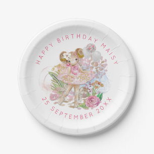 Ballerina Floral Name Girl Happy Birthday Party Paper Plate