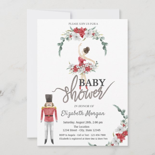 Ballerina Flowers Nutcracker Baby Shower  Invitation (Front)