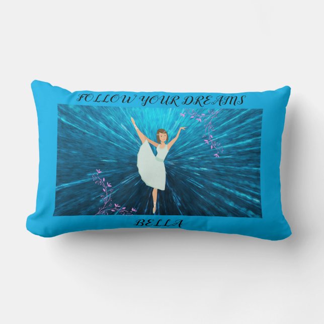 Ballerina "Follow your dreams" with Name Lumbar Cushion (Front)