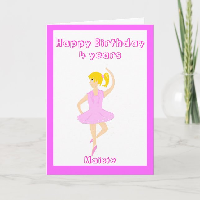 Ballerina Girl Birthday add name age Card (Front)
