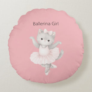 Ballerina Girl Grey Kitten Round Cushion