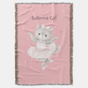Ballerina Girl Grey Kitten Throw Blanket