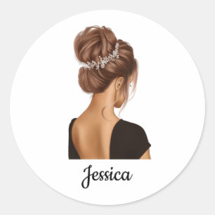Ballerina Girl in Black Personalised Custom Classic Round Sticker