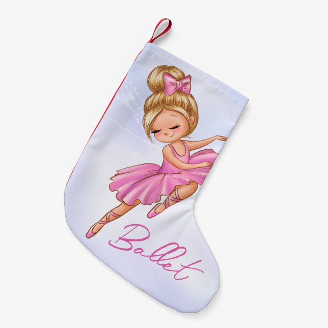 Ballerina Girl Pink, Purple Pretty Ballet Dance Small Christmas Stocking (Front (Hanging))