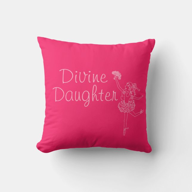Ballerina girl red pink name daughter throw pillow (Front)