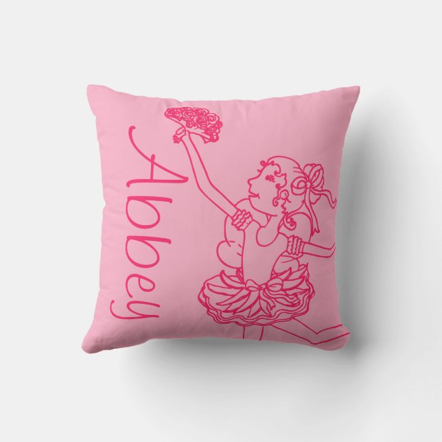 Ballerina girl red pink name daughter throw pillow (Back)