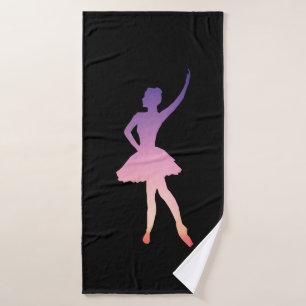 Ballerina girl silhouette pink purple bath towel