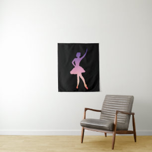 Ballerina girl silhouette pink purple tapestry
