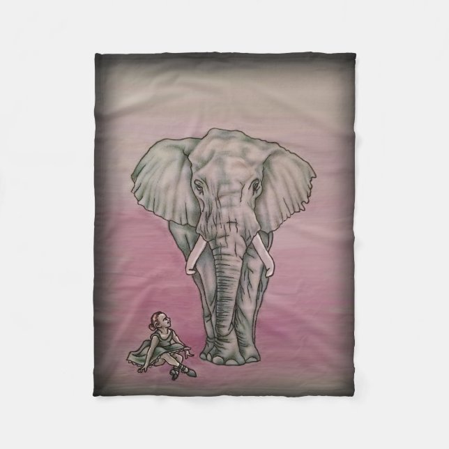 Ballerina Girl with Elephant Fleece Blanket (Front)