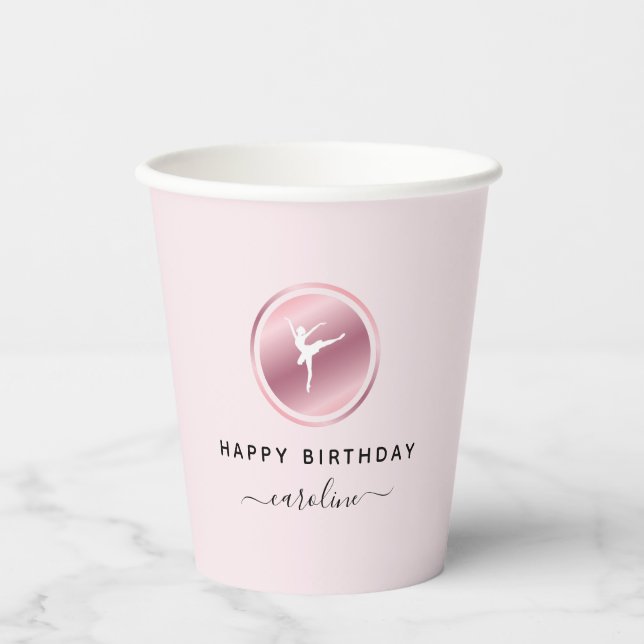 Ballerina Girls Ballet Pink Rose Gold Dancing Paper Cups (Front)
