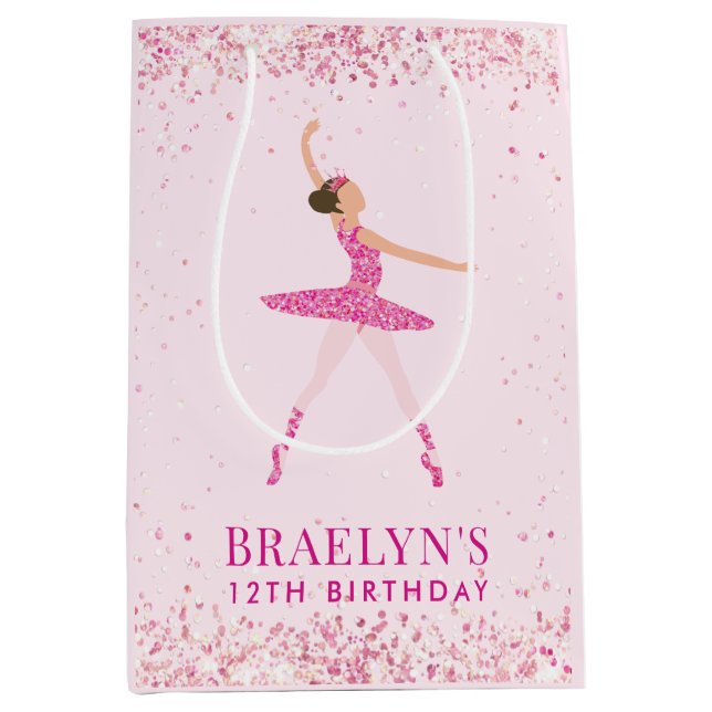 Ballerina Glitter Confetti Birthday Design Medium Gift Bag (Front)