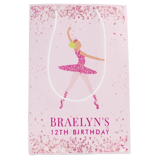Ballerina Glitter Confetti Birthday Design Medium Gift Bag (Front)