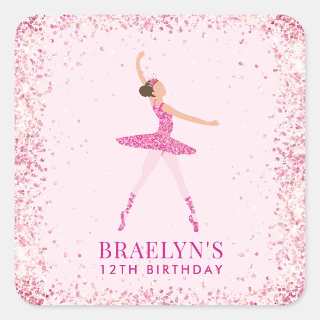 Ballerina Glitter Confetti Birthday Design Square Sticker (Front)