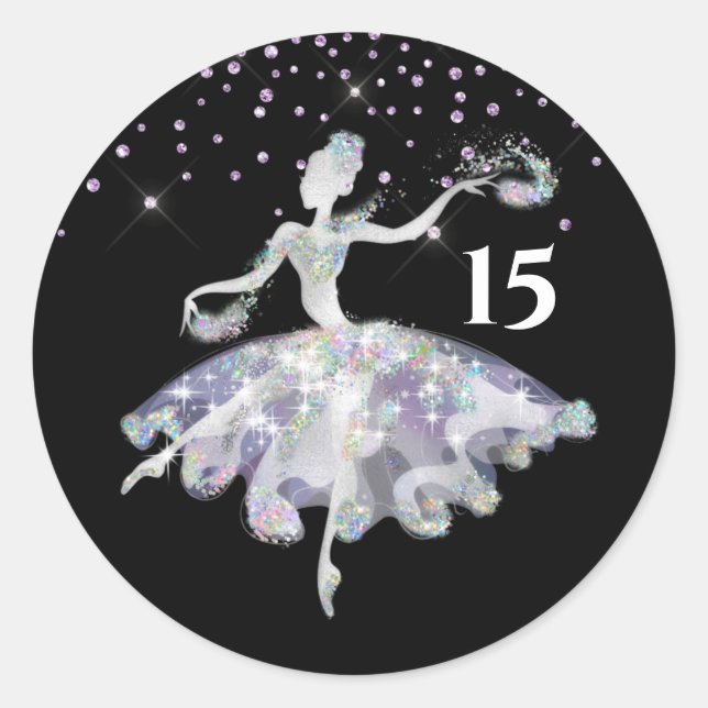 Ballerina glitter confetti girls birthday party classic round sticker (Front)
