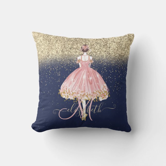 Ballerina Glitter Ombre Monogram Navy Blue  Cushion (Front)