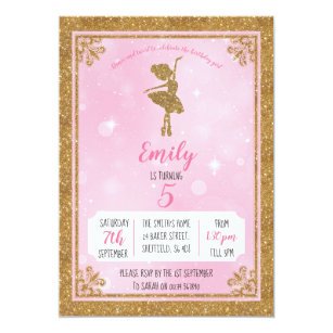 Ballerina Gold and Pink birthday party invitation