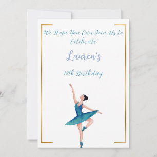 Ballerina, gold frame 21st. Birthday Party Invitation