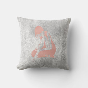 Ballerina Grey Grungy Metallic Silver Grey Pink Cushion