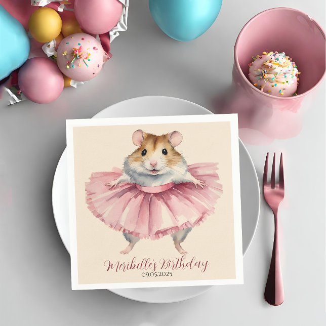 Ballerina Hamster Girl Birthday Thank You Napkin (Creator Uploaded)