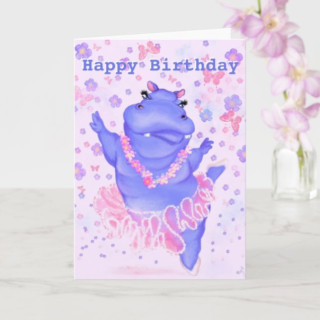 Ballerina Hippo Funny Birthday Card (Orchid)