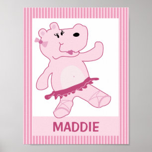 Ballerina Hippo in Tutu Personalised Art Print