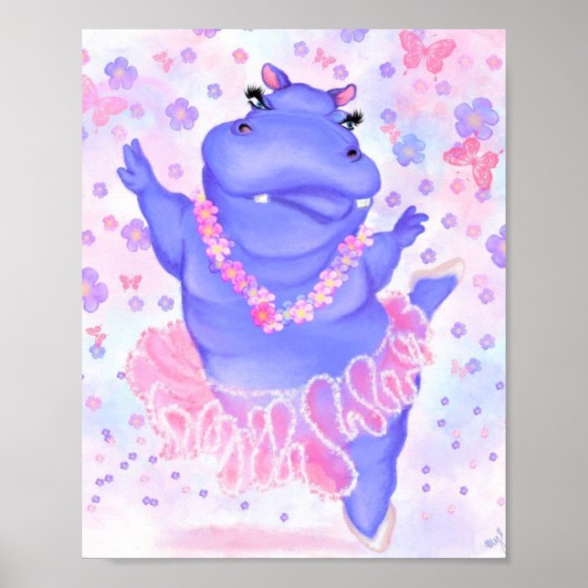 Ballerina Hippo Poster Happy Ballet Dancer (Front)
