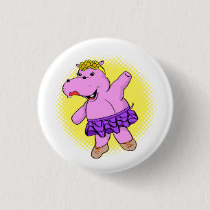Ballerina Hippo With Tutu 3 Cm Round Badge