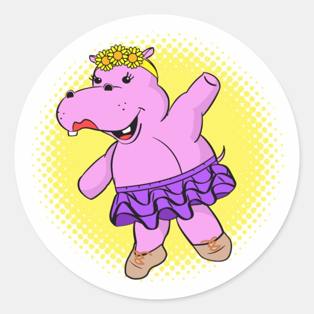 Ballerina Hippo With Tutu Classic Round Sticker (Front)
