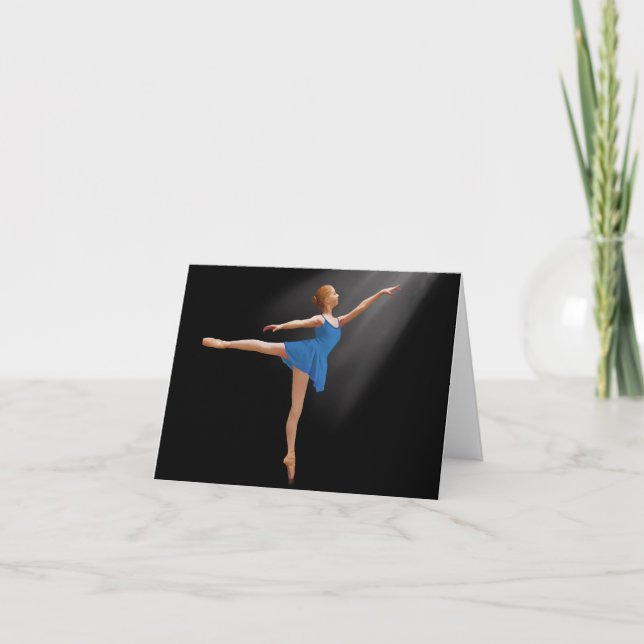 Ballerina in Arabesque Position on Black Note Card (Front)