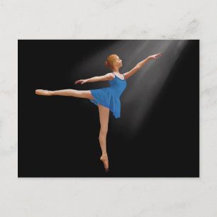 Ballerina in Arabesque Position on Black Postcard