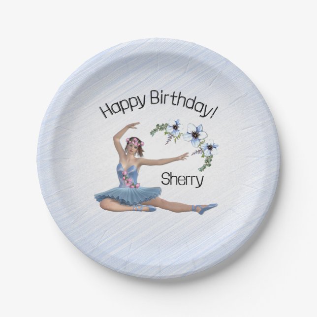 Ballerina in Blue Birthday Paper Plate (Front)