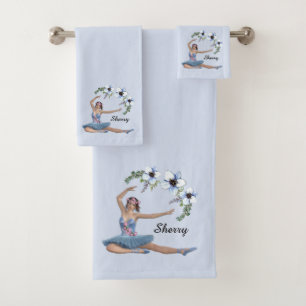 Ballerina in Blue Personal Name Bath Towel Set
