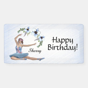 Ballerina in Blue Personal Name Birthday Banner