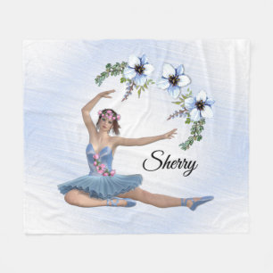 Ballerina in Blue Personal Name Fleece Blanket
