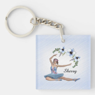 Ballerina in Blue Personal Name Key Ring