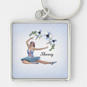 Ballerina in Blue Personal Name Key Ring