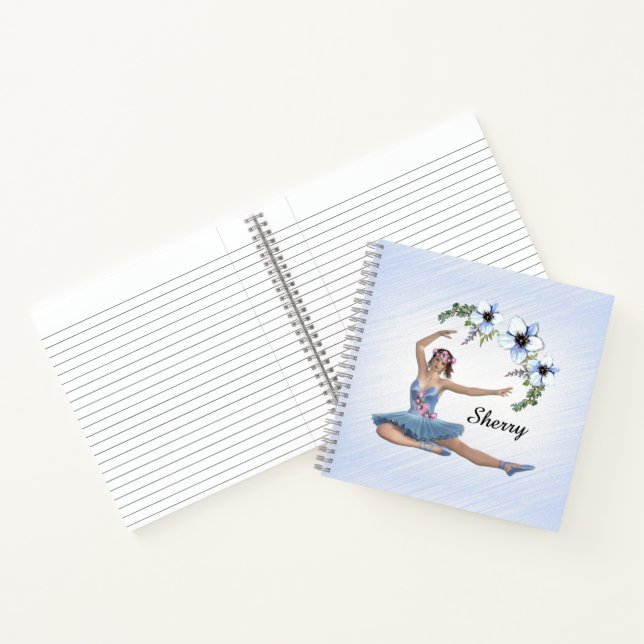 Ballerina in Blue Personal Name Notebook (Inside)