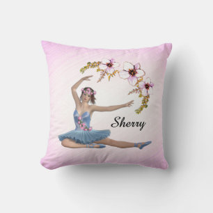 Ballerina in Blue Personal Name on pink Cushion