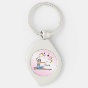 Ballerina in Blue Personal Name on pink Key Ring