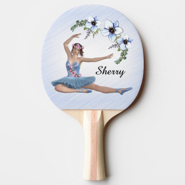 Ballerina in Blue Personal Name Ping Pong Paddle (Back)