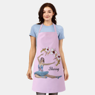 Ballerina in Blue Personal Name Pink  Apron